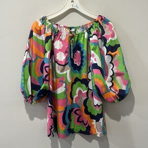 Trina Turk Tropical Top Women’s Large Floral Las Palmas Balloon Organic Resort